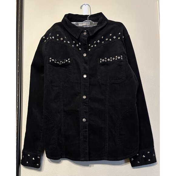 NWOT Angel + Premium Women's Black Corduroy Studded Jacket XL - Picture 3 of 8